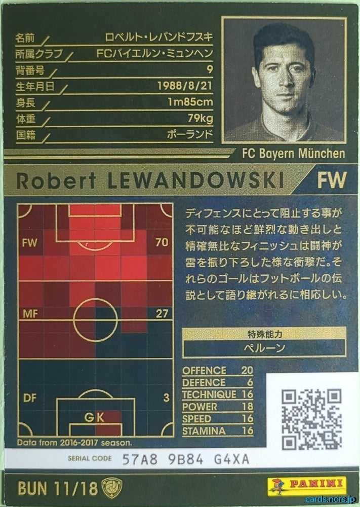 Panini WCCF Football WCCF/2016-2017-BUN11/18 N Robert Lewandowski Trading Card EX