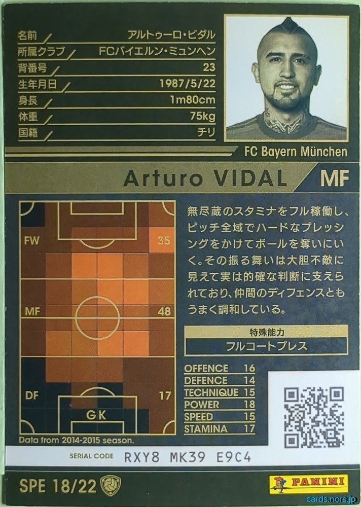 Panini WCCF Football WCCF/2015-2016-SPE18/22 N Arturo VIDAL Trading Card EX