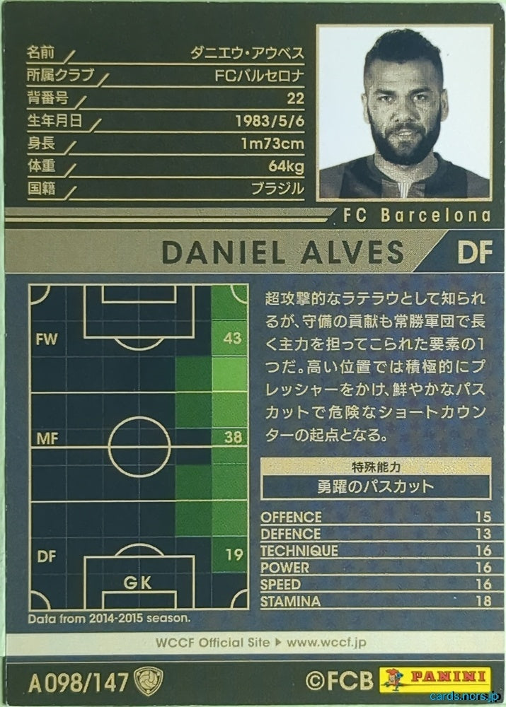Panini WCCF Football WCCF/2014-2015-A098/147 N Daniel Alves Trading Card EX