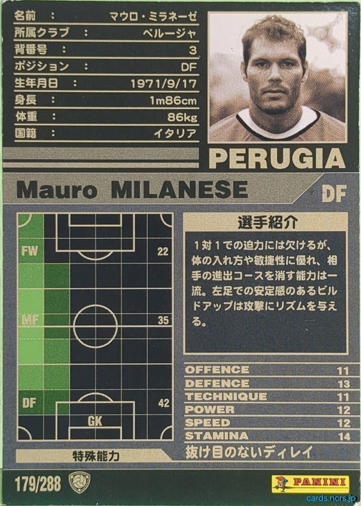 Panini WCCF Football WCCF/2001-2002-179/288 N Mauro Milanese Trading Card EX