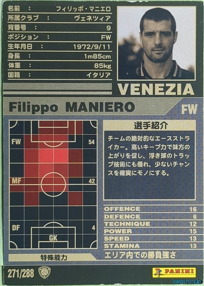 Panini WCCF Football WCCF/2001-2002-271/288 N Filippo MANIERO Trading Card EX