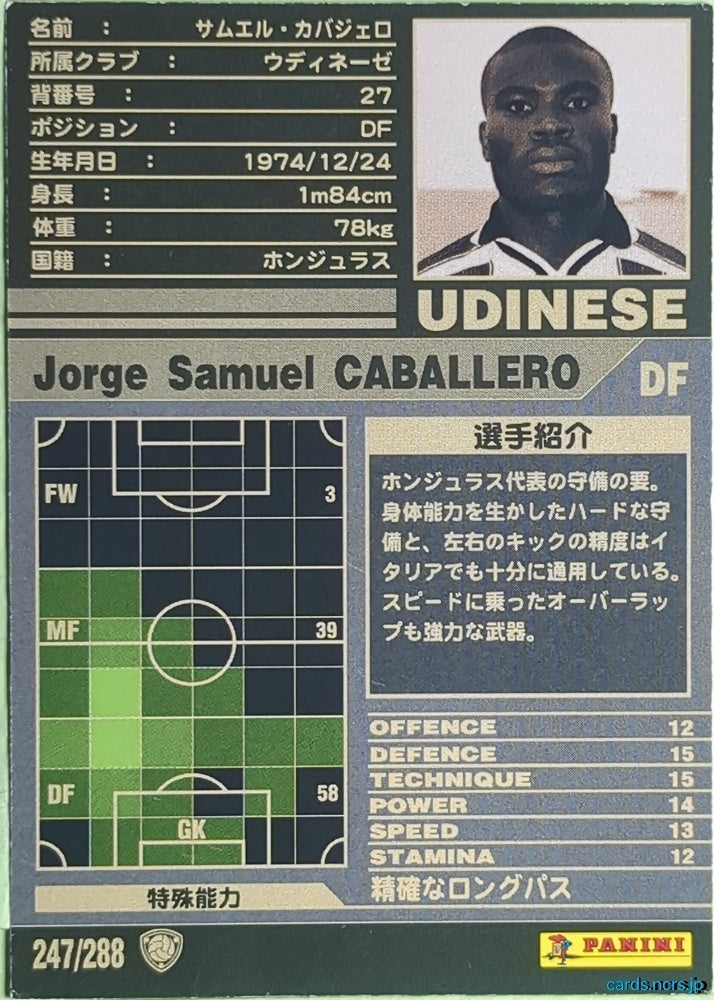 Panini WCCF Football WCCF/2001-2002-247/288 N Jorge Samuel Caballero Trading Card EX