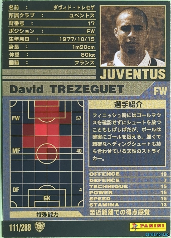 Panini WCCF Football WCCF/2001-2002-111/288 N David Trezeguet Trading Card EX