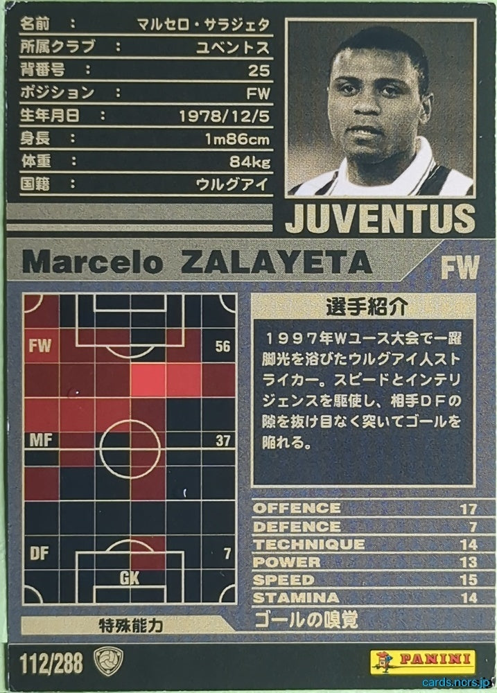 Panini WCCF Football WCCF/2001-2002-112/288 N Marcelo Zalayeta Trading Card EX