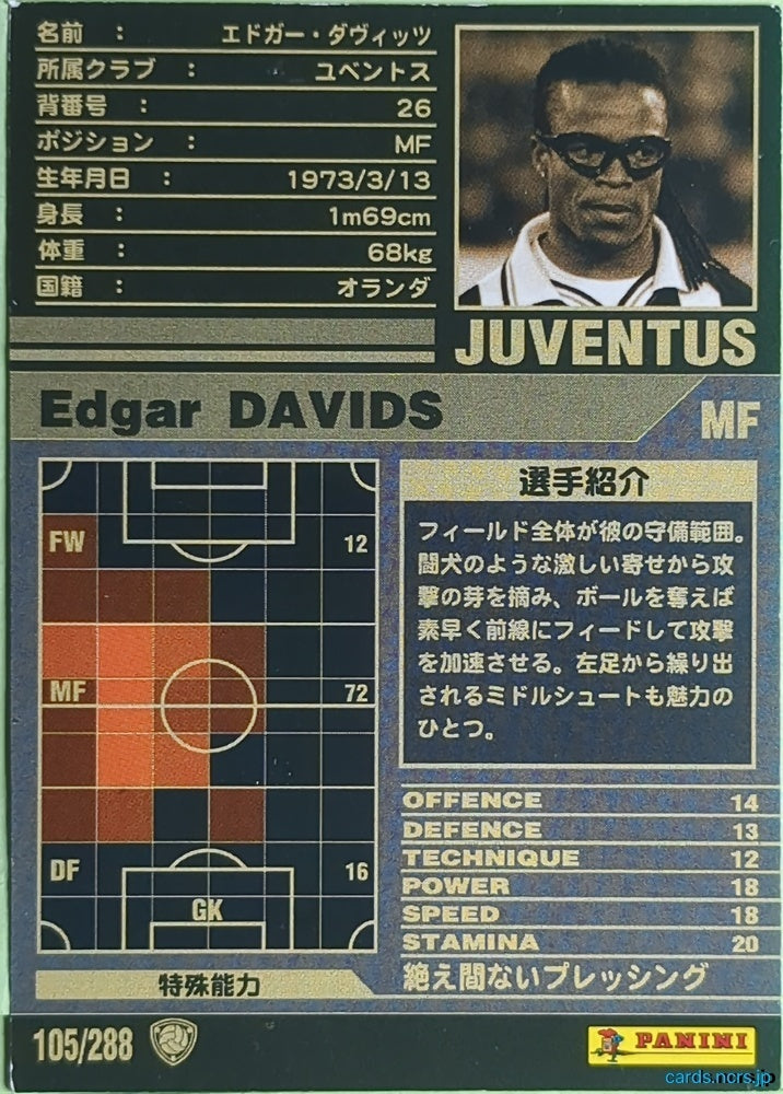 Panini WCCF Football WCCF/2001-2002-105/288 N Edgar Davids Trading Card EX