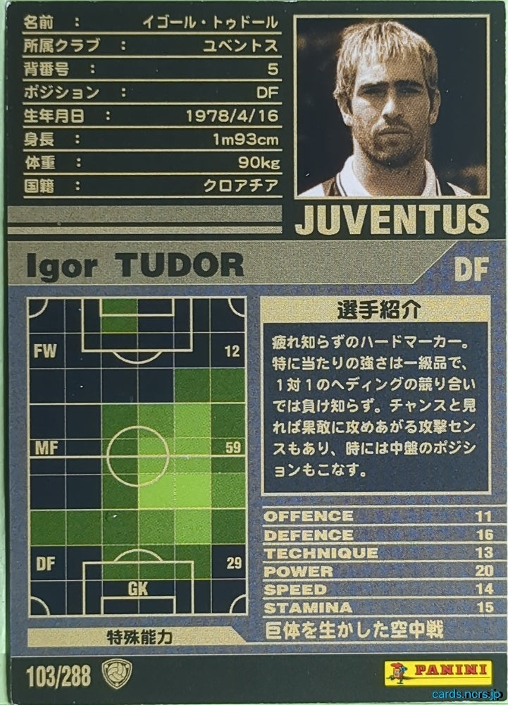Panini WCCF Football WCCF/2001-2002-103/288 N Igor Tudor Trading Card EX