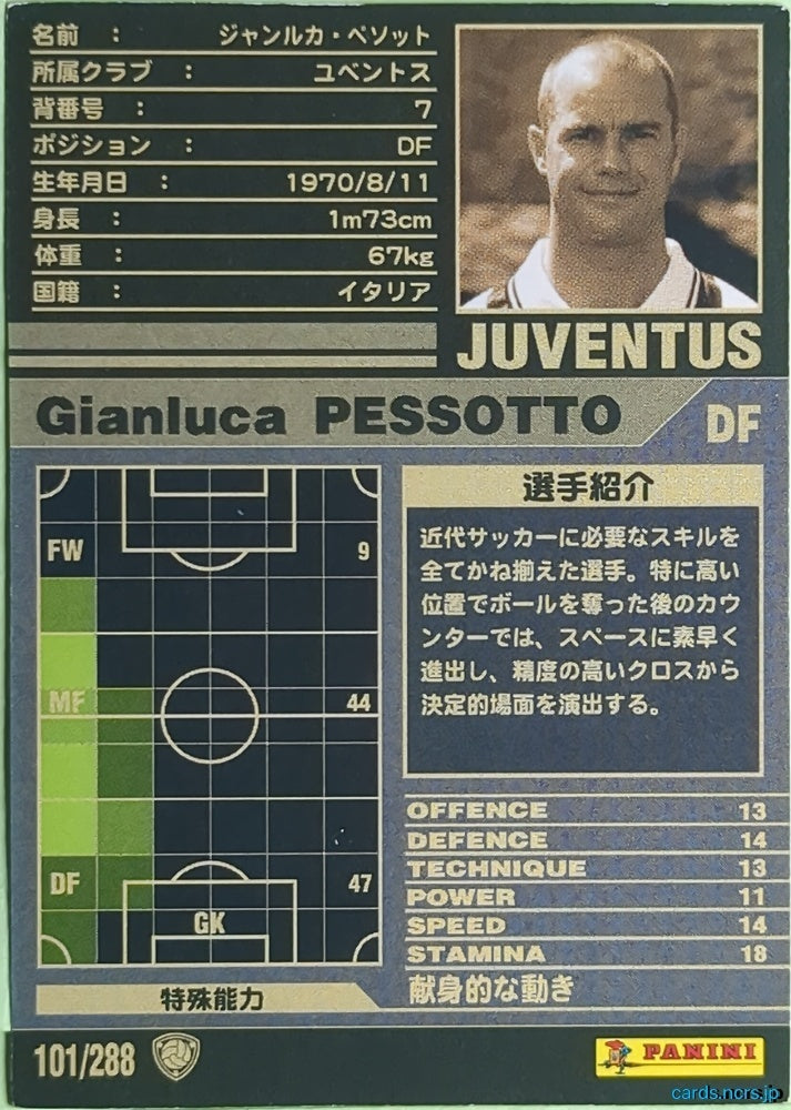 Panini WCCF Football WCCF/2001-2002-101/288 N Gianluca Pessotto Trading Card EX