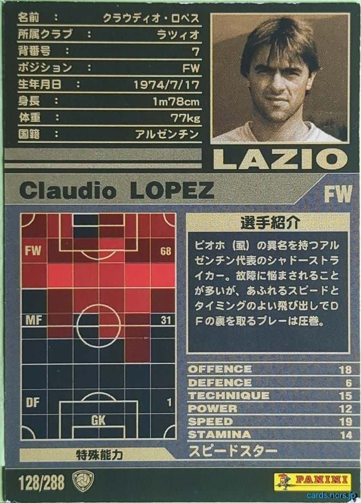 Panini WCCF Football WCCF/2001-2002-128/288 N Claudio Lopez Trading Card EX
