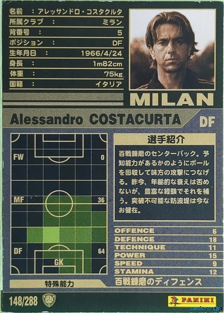 Panini WCCF Football WCCF/2001-2002-148/288 N Alessandro Costacurta Trading Card EX