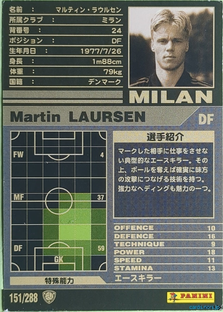 Panini WCCF Football WCCF/2001-2002-151/288 N Martin Laursen Trading Card EX