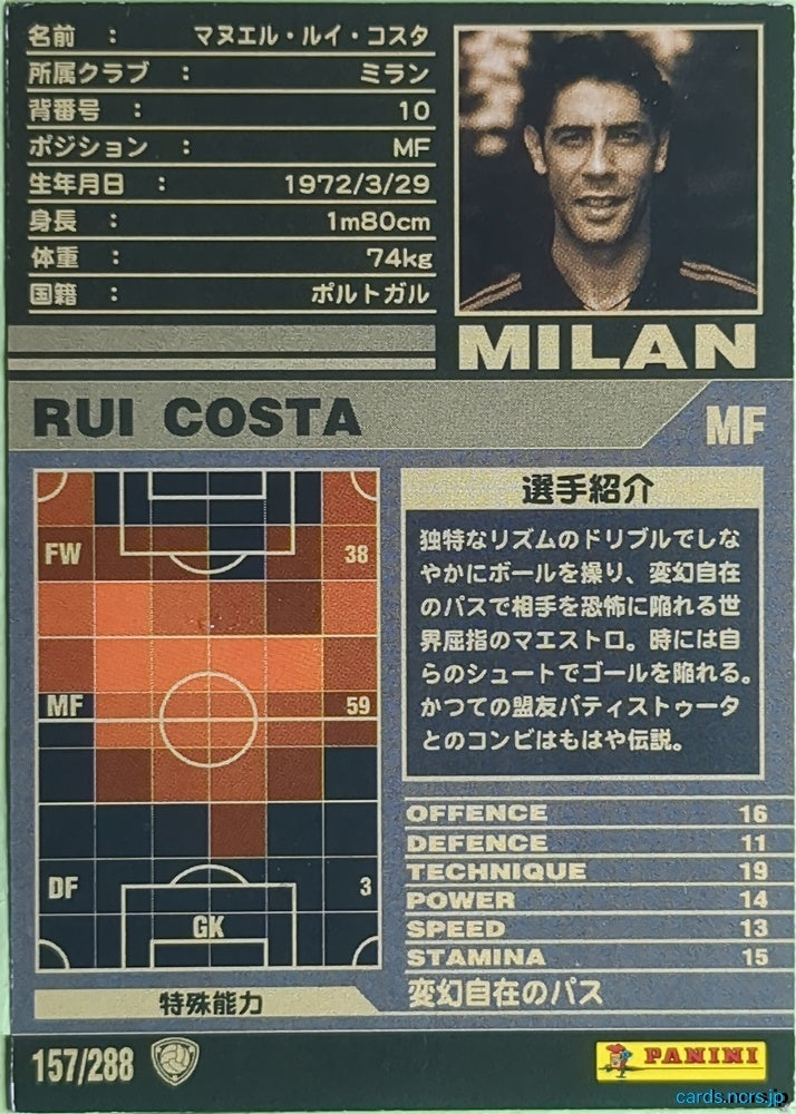 Panini WCCF Football WCCF/2001-2002-157/288 N Rui Costa Trading Card EX