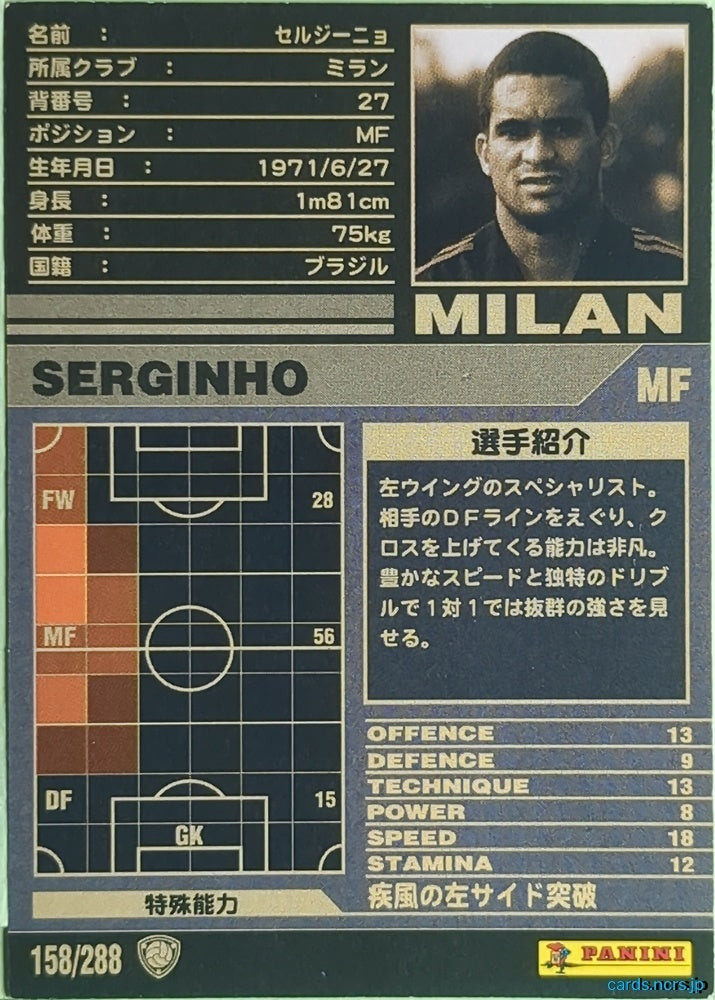 Panini WCCF Football WCCF/2001-2002-158/288 N Serginho Trading Card EX