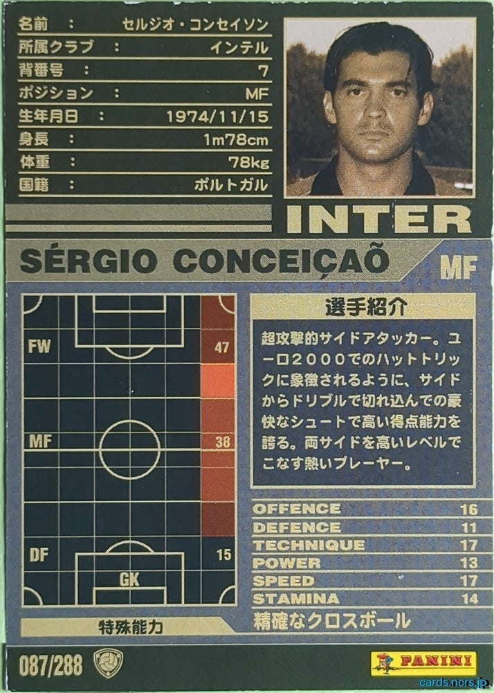 Panini WCCF Football WCCF/2001-2002-087/288 N Sérgio Conceição Trading Card EX