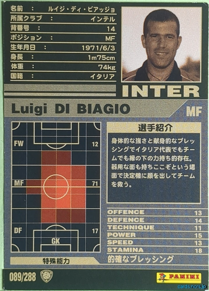 Panini WCCF Football WCCF/2001-2002-089/288 N Luigi Di Biagio Trading Card EX
