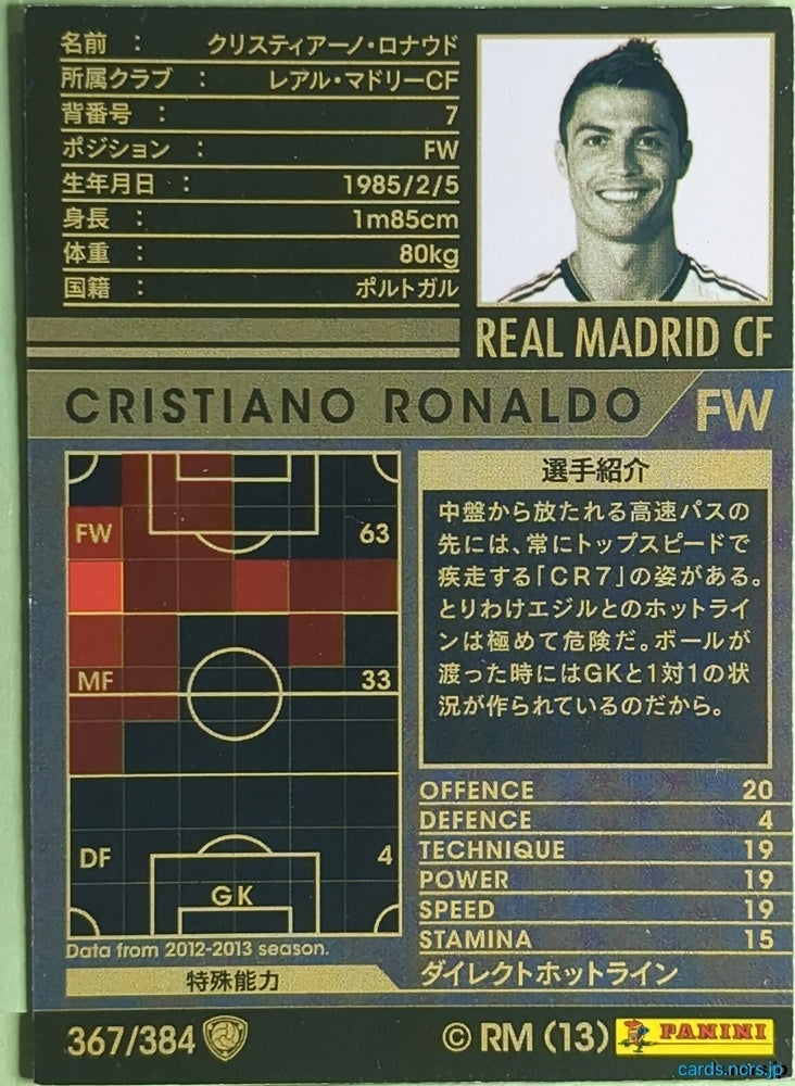 Panini WCCF Football WCCF/2012-2013-367/384 CRISTIANO RONALDO Trading Card EX
