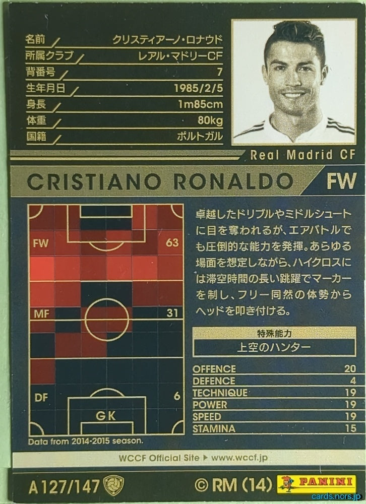 Panini WCCF Football WCCF/2014-2015-A127/147 N CRISTIANO RONALDO Trading Card EX