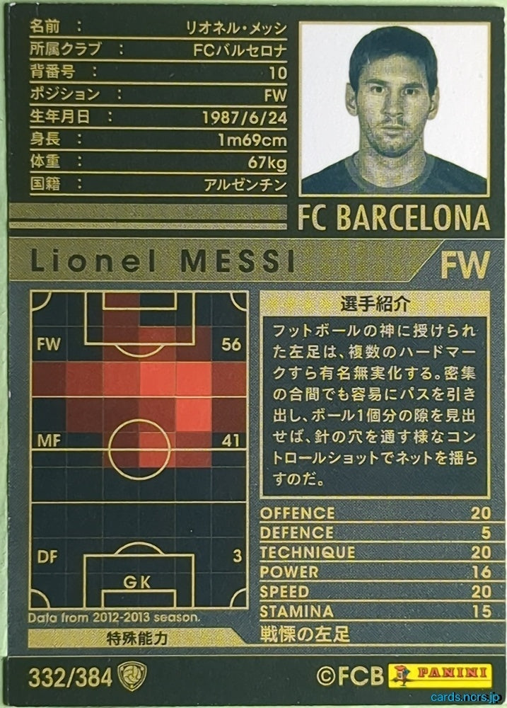 Panini WCCF Football WCCF/2012-2013-332/384 N Lionel MESSI Trading Card EX