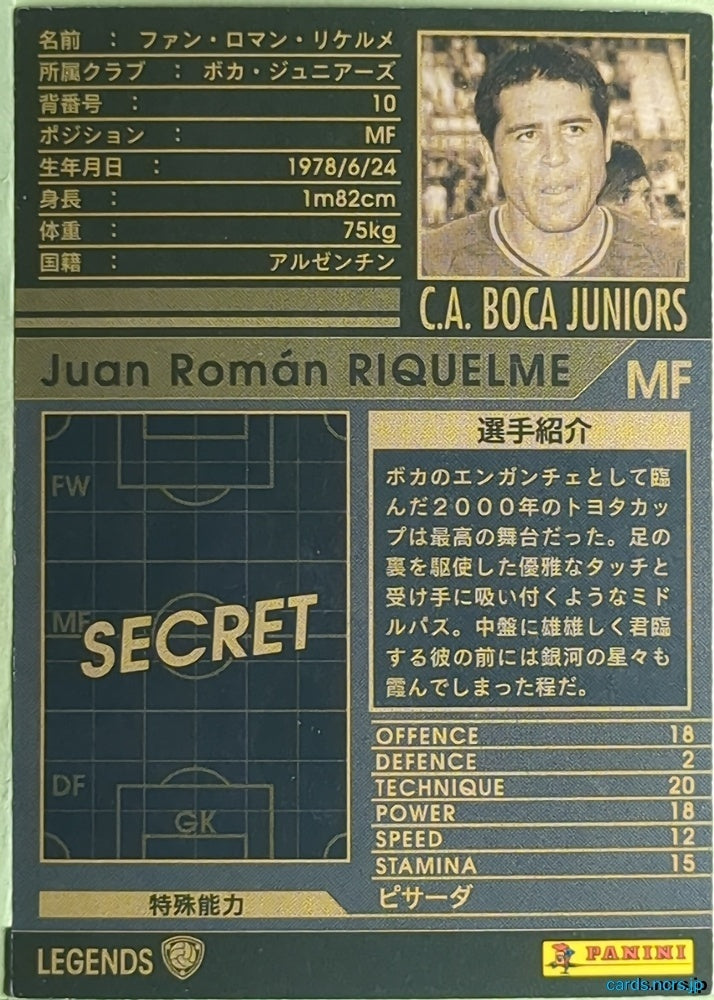 Panini WCCF Football WCCF/2006-2007-LEGENDS-RIQUELME N Juan Roman Riquelme Trading Card EX