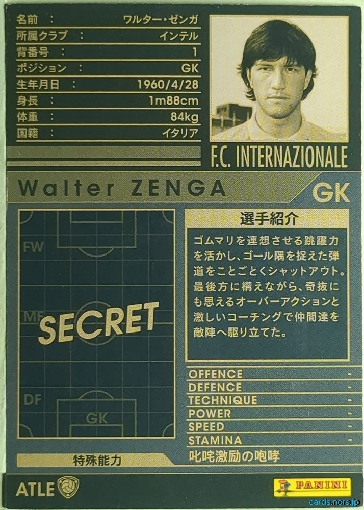 Panini WCCF Football WCCF/ATLE-ZENGA N Walter Zenga Trading Card EX