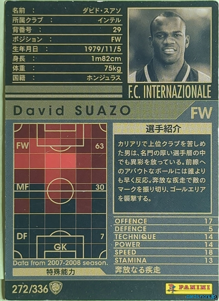 Panini WCCF Football WCCF/2007-2008-272/336 N David Suazo Trading Card EX