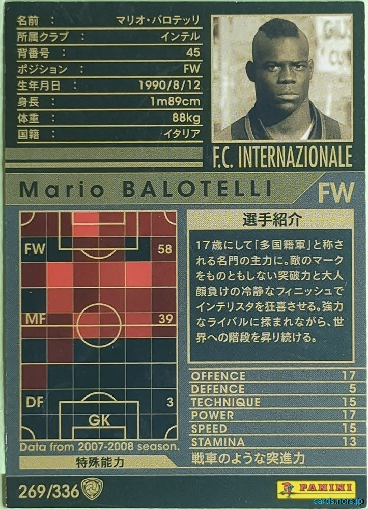 Panini WCCF Football WCCF/2007-2008-269/336 N Mario Balotelli Trading Card EX