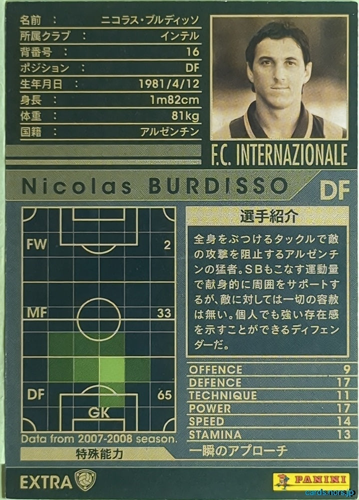 Panini WCCF Football WCCF/2007-2008-EXTRA-BURDISSO N Nicolas Burdisso Trading Card EX
