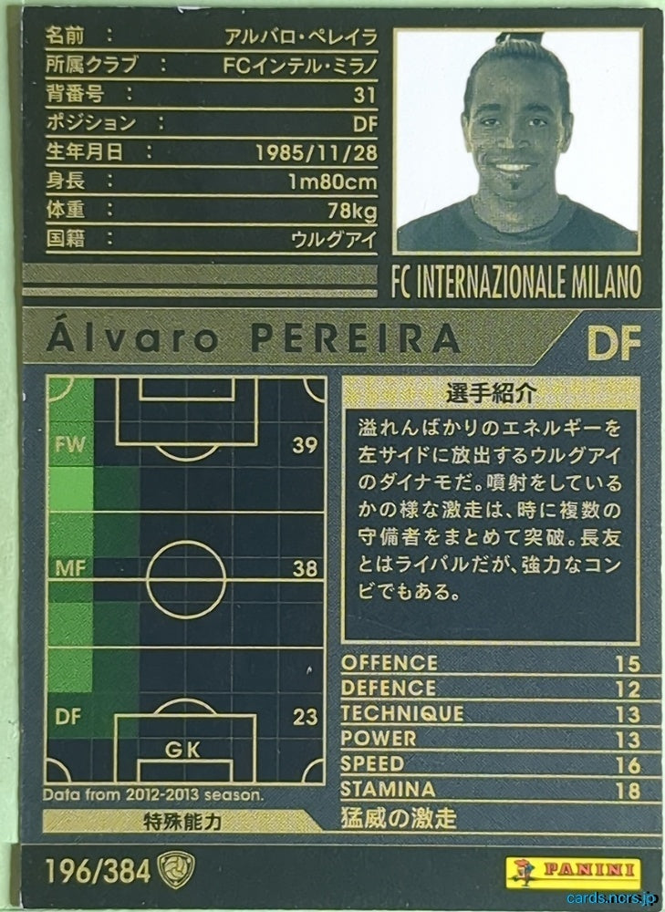 Panini WCCF Football WCCF/2012-2013-196/384 N Álvaro Pereira Trading Card EX
