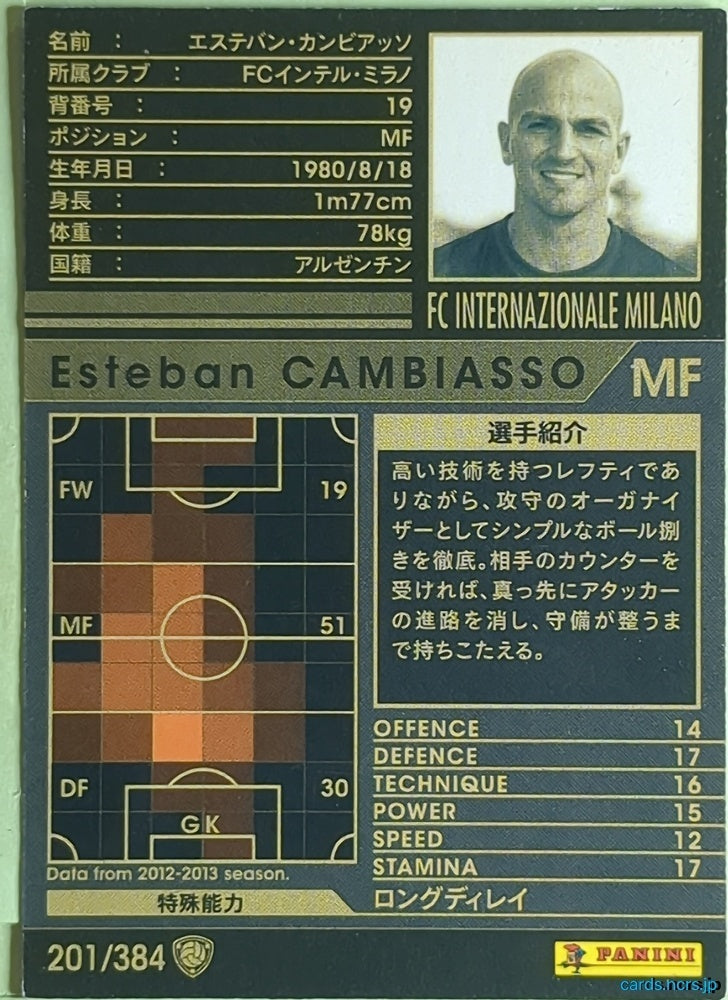 Panini WCCF Football WCCF/2012-2013-201/384 N Esteban Cambiasso Trading Card EX