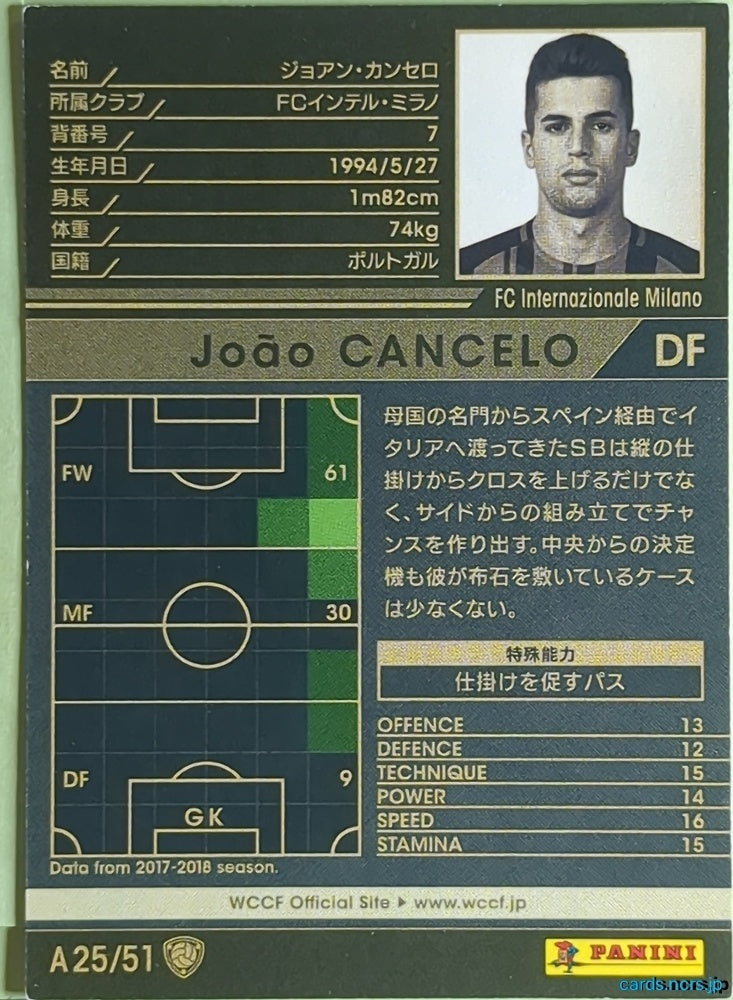 Panini WCCF Football WCCF/2017-2018-A25/51 N Joao Cancelo Trading Card EX