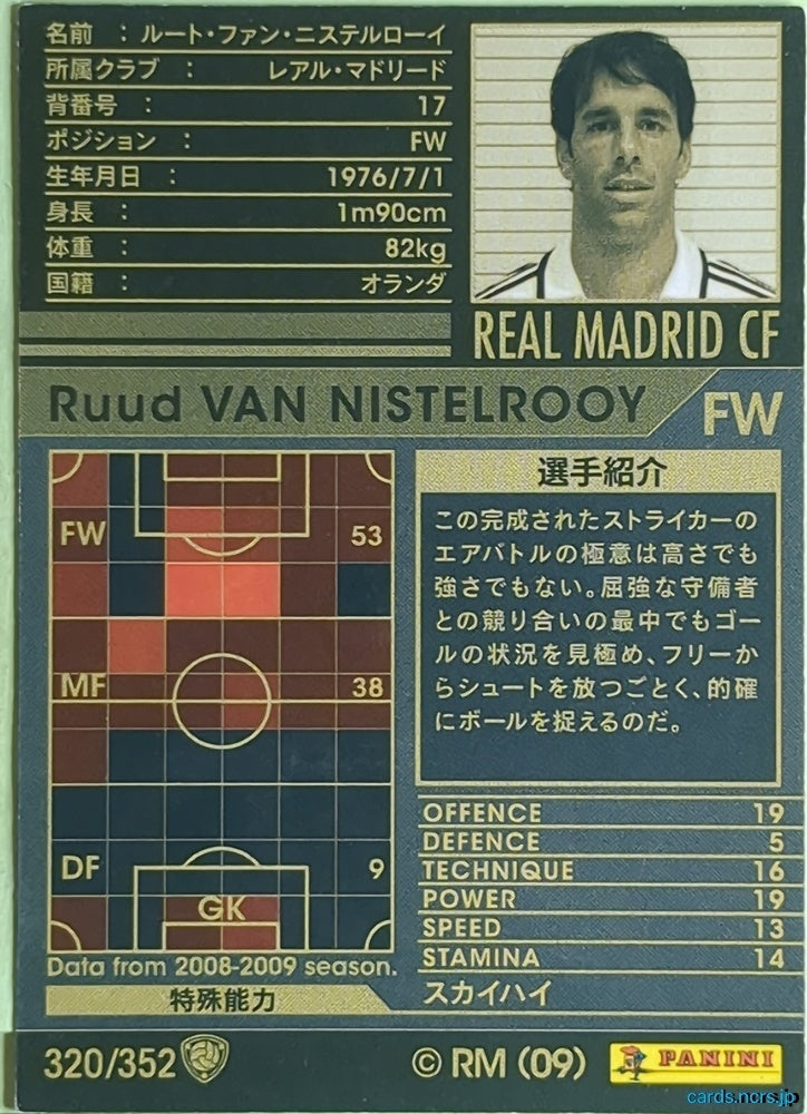 Panini WCCF Football WCCF/2008-2009-320/352 N Ruud van Nistelrooy Trading Card EX