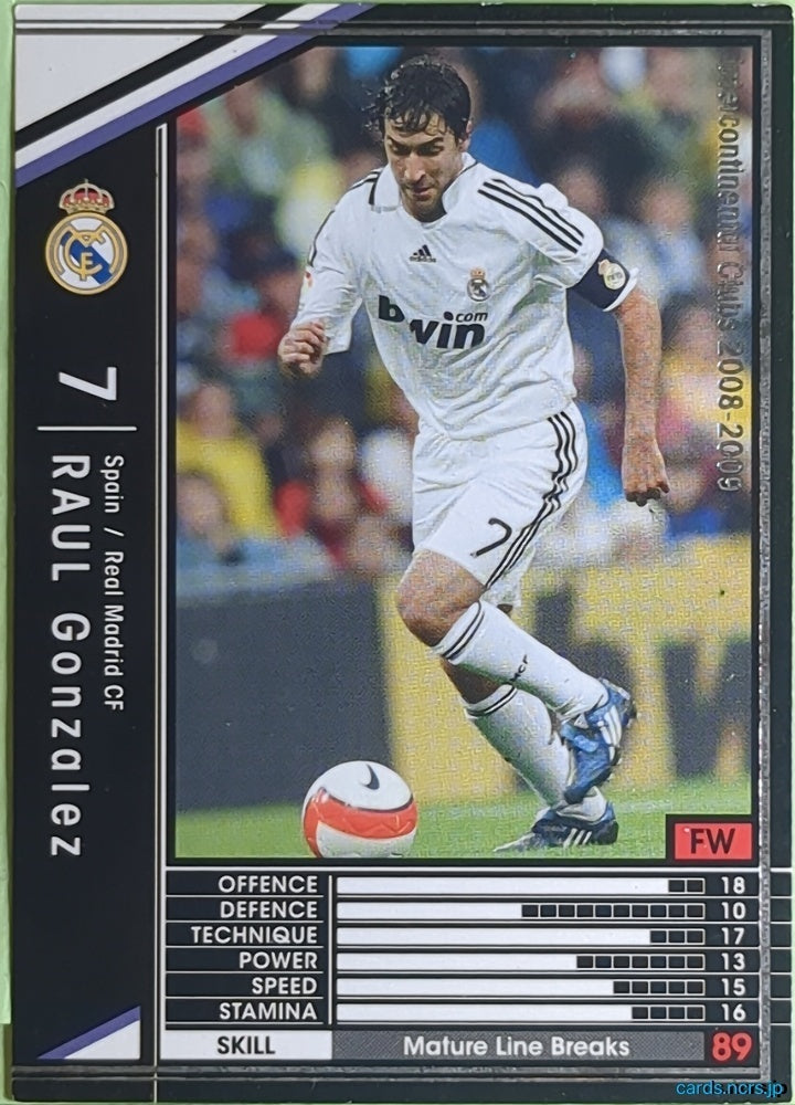 Panini WCCF Football WCCF/2008-2009-318/352 N Raul Gonzalez Trading Card EX