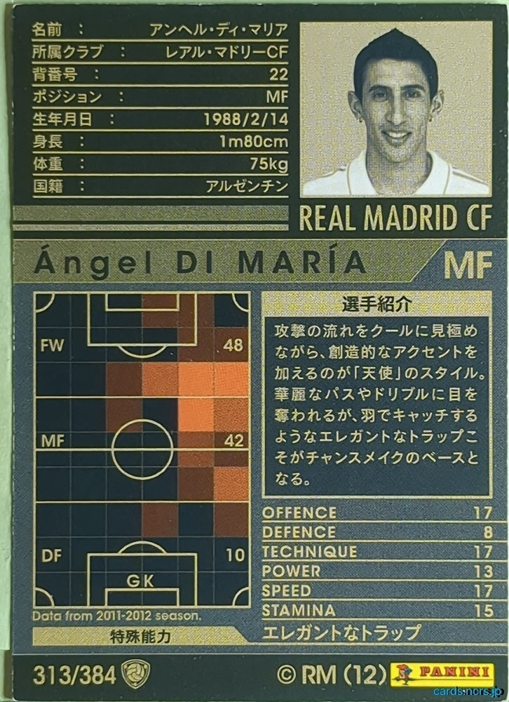 Panini WCCF Football WCCF/2011-2012-313/384 N Ángel DI MARÍA Trading Card EX