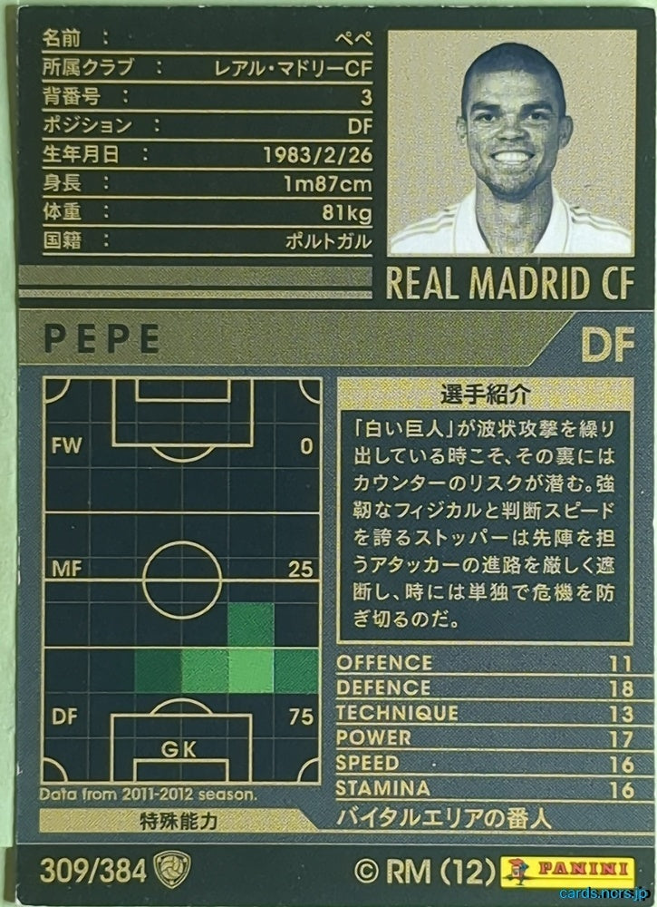 Panini WCCF Football WCCF/2011-2012-309/384 N Simone Pepe Trading Card EX