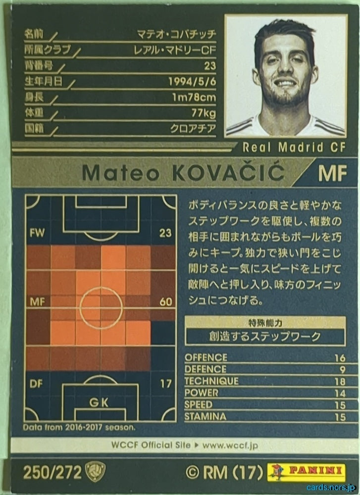 Panini WCCF Football WCCF/2017-2018-250/272 N Mateo KOVAČIĆ Trading Card EX