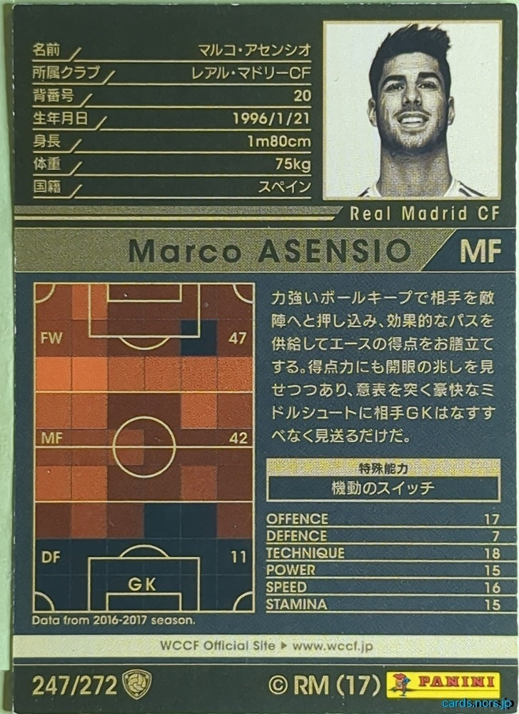 Panini WCCF Football WCCF/2017-2018-247/272 N Marco Asensio Trading Card EX