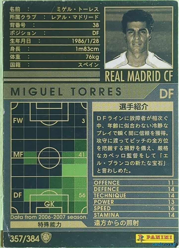 Panini WCCF Football WCCF/2006-2007-357/384 N Miguel Torres Trading Card EX