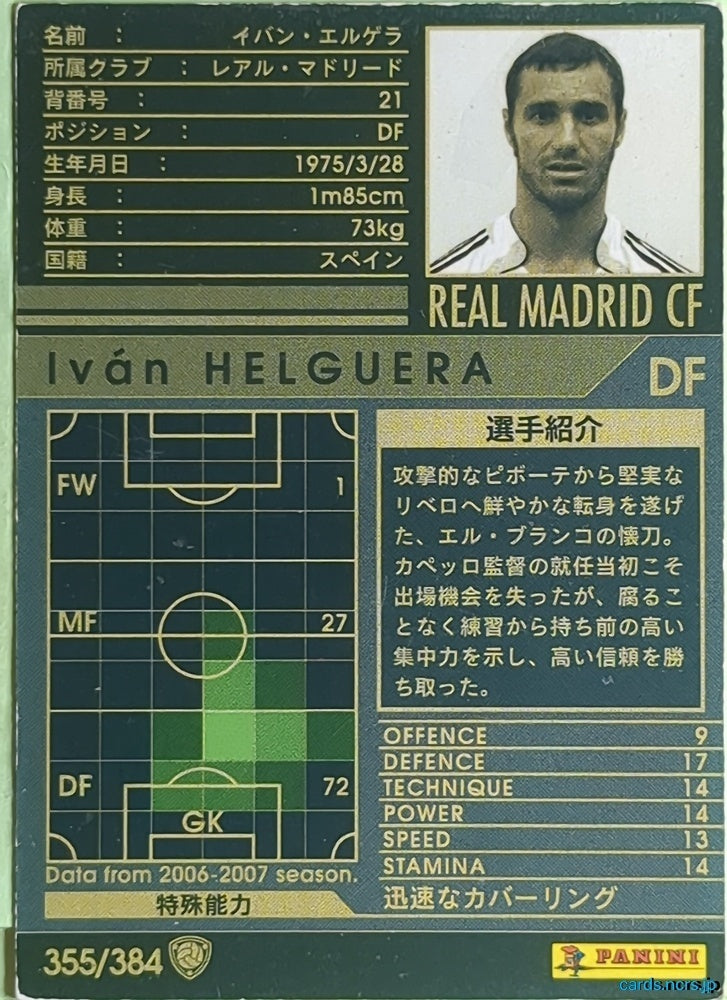 Panini WCCF Football WCCF/2006-2007-355/384 N Iván Helguera Trading Card EX