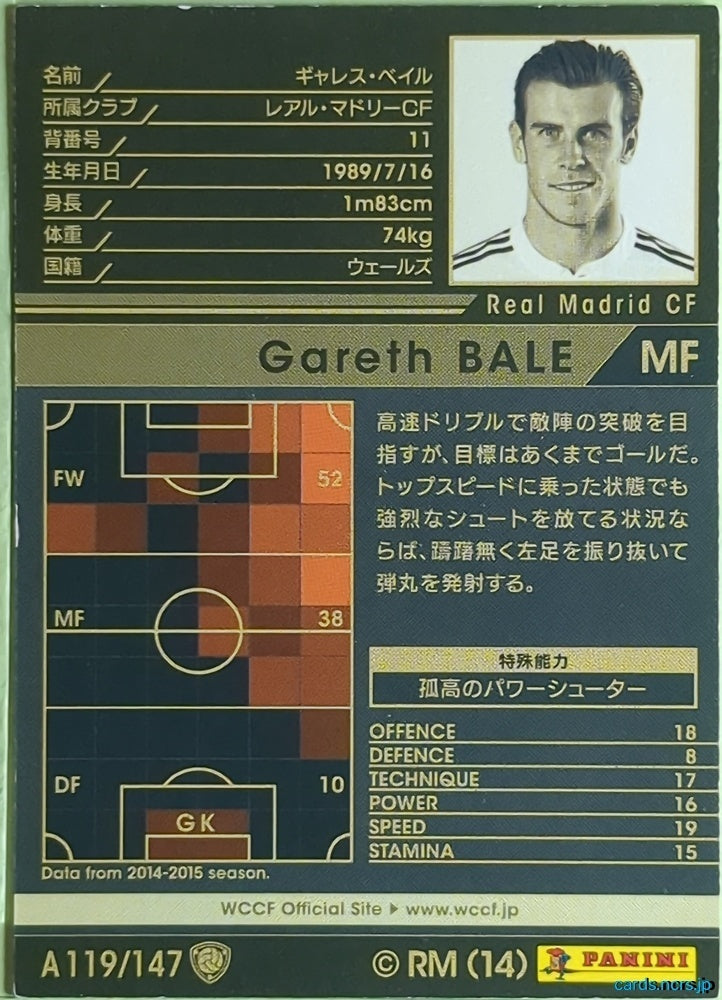 Panini WCCF Football WCCF/2014-2015-A119/147 N Gareth BALE Trading Card EX