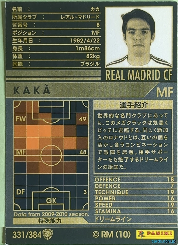 Panini WCCF Football WCCF/2009-2010-331/384 N KAKA Trading Card EX