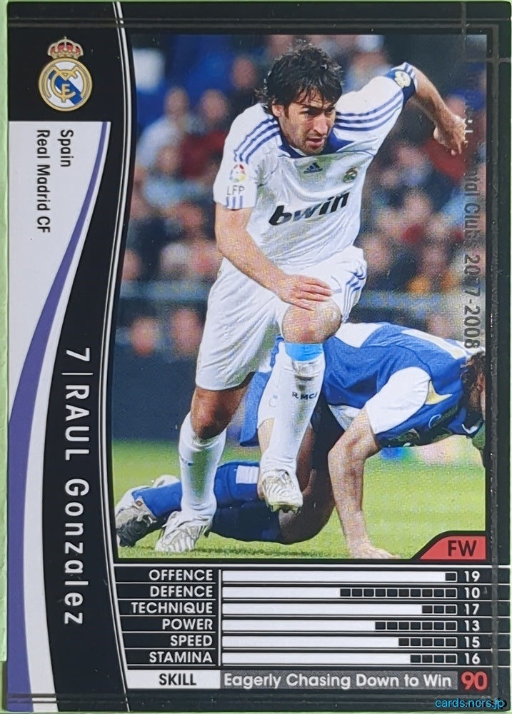 Panini WCCF Football WCCF/2007-2008-317/336 N Raul Gonzalez Trading Card EX