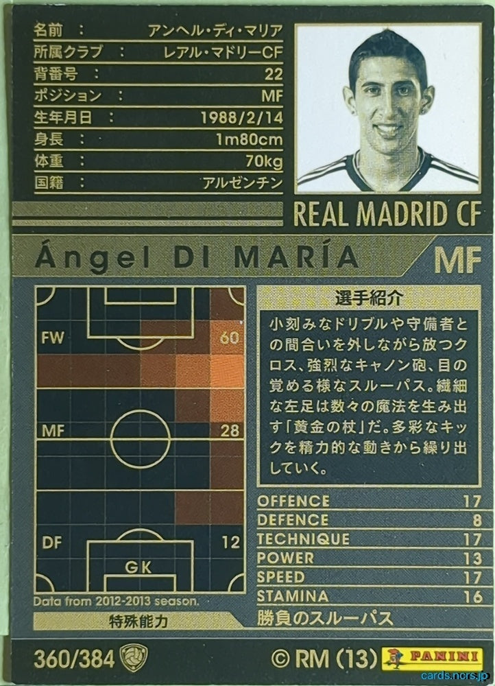 Panini WCCF Football WCCF/2012-2013-360/384 N Ángel DI MARÍA Trading Card EX