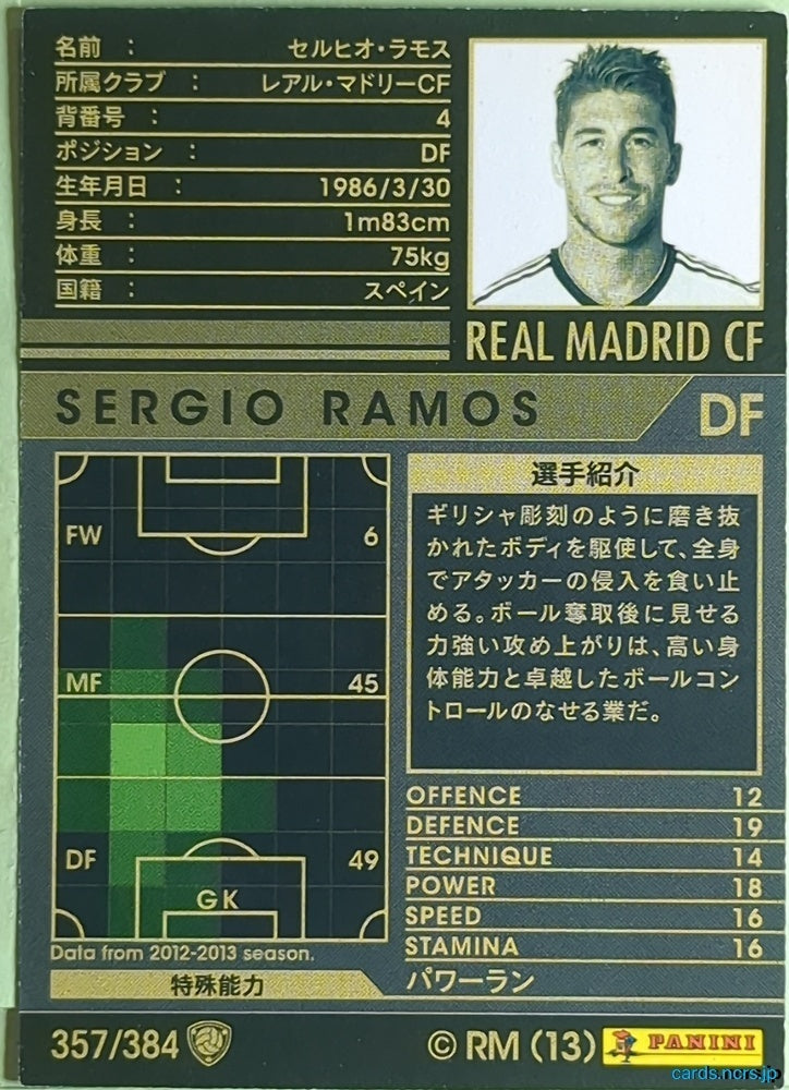 Panini WCCF Football WCCF/2012-2013-357/384 N SERGIO RAMOS Trading Card EX