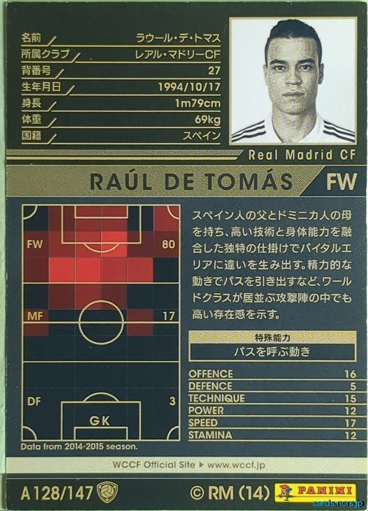 Panini WCCF Football WCCF/2014-2015-A128/147 N Raúl de Tomás Trading Card EX