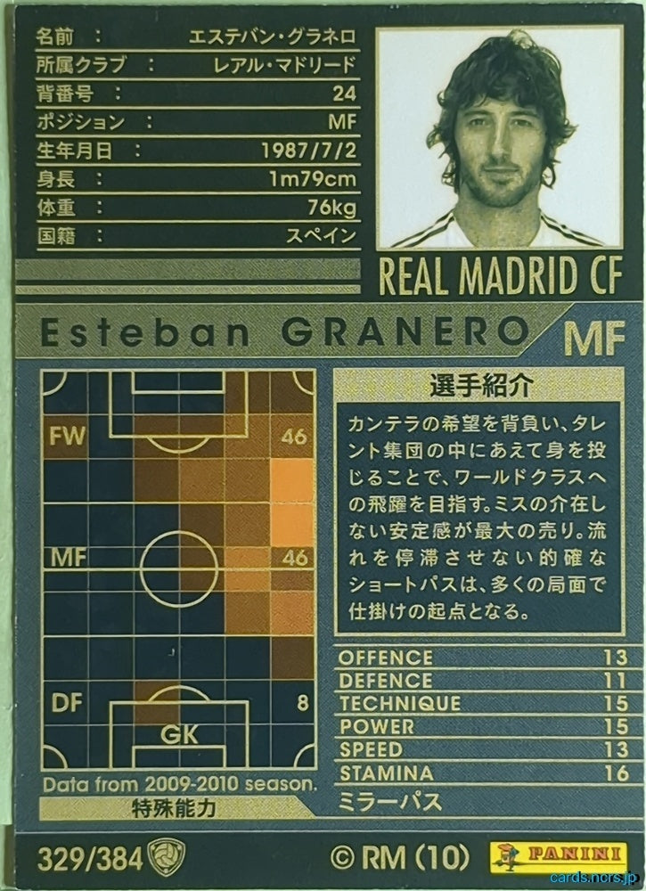 Panini WCCF Football WCCF/2009-2010-329/384 N Esteban Granero Trading Card EX