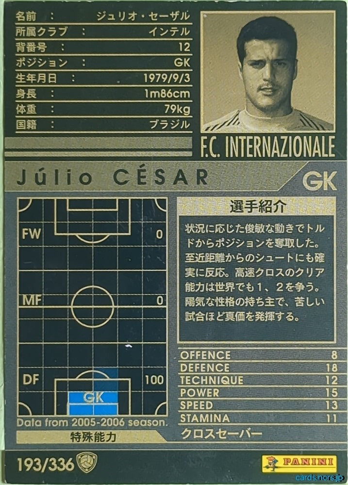 Panini WCCF Football WCCF/2005-2006-193/336 N Júlio César Trading Card EX