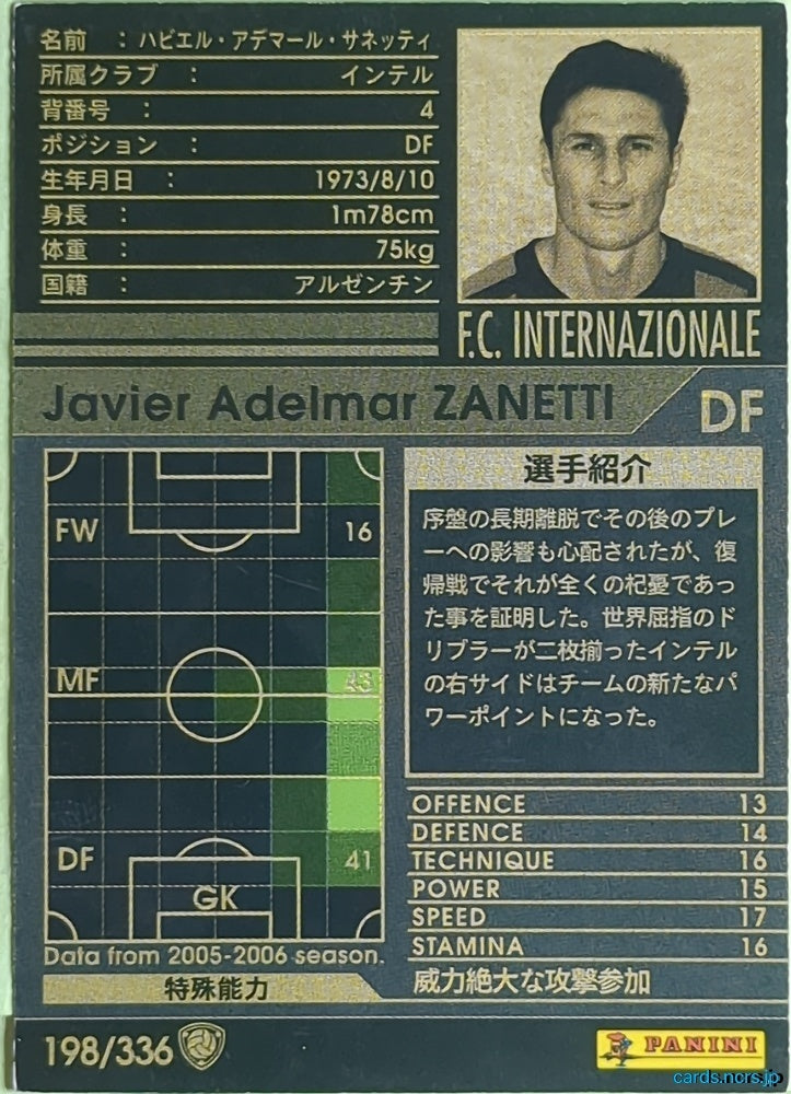Panini WCCF Football WCCF/2005-2006-198/336 N Javier Adelmar Zanetti Trading Card EX