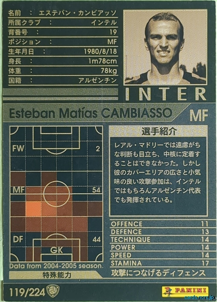 Panini WCCF Football WCCF/2004-2005-119/224 N Esteban Cambiasso Trading Card EX