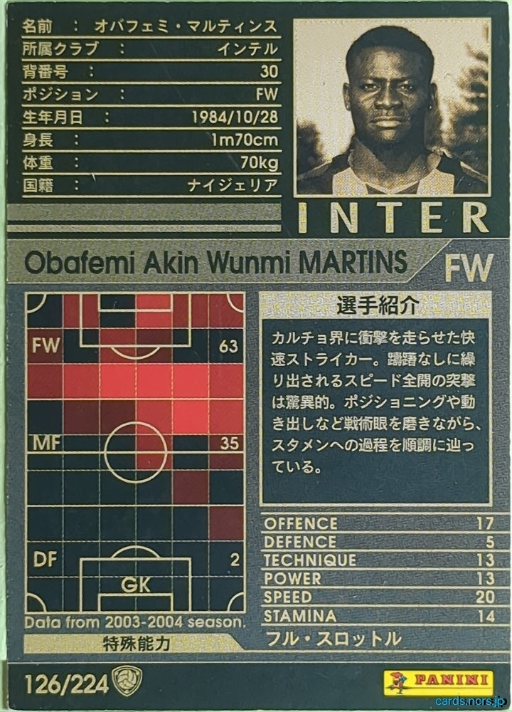 Panini WCCF Football WCCF/2004-2005-126/224 N Obafemi Martins Trading Card NM
