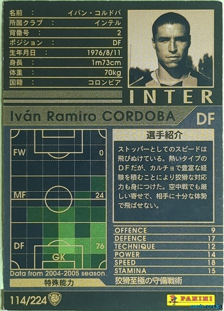 Panini WCCF Football WCCF/2004-2005-114/224 N Ivan CORDOBA Trading Card NM