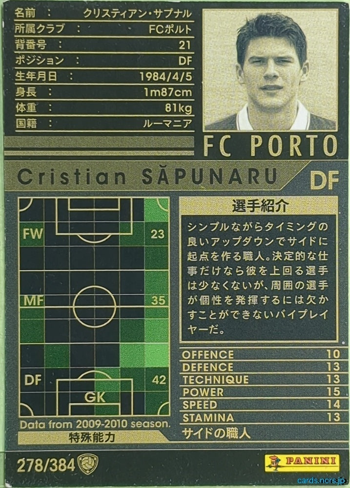 Panini WCCF Football WCCF/2009-2010-278/384 N Cristian Sapunaru Trading Card EX